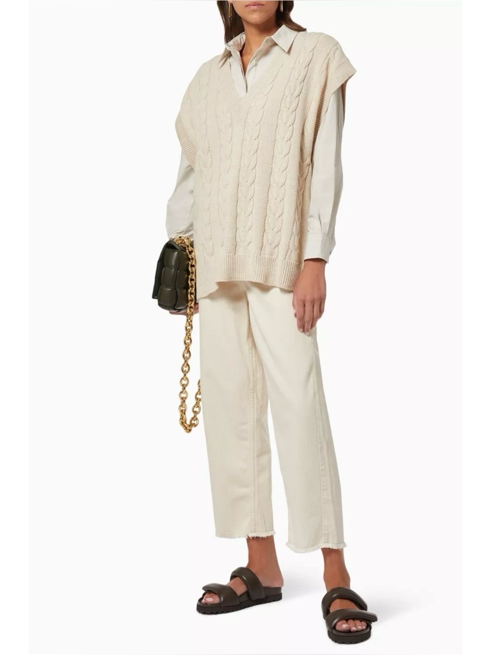 The Frankie Shop Jules Cable Knit Sweater Vest Wool Oversized Cream Small Chunky